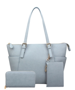 Fashion Faux Handbag with Matching Wallet Set WU1009W BLUE GRAY